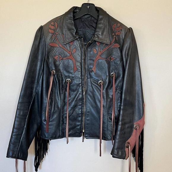 Branded Garments Inc Jackets & Blazers - Vintage Leather with Suede Cutout Fringed Jacket Made In USA